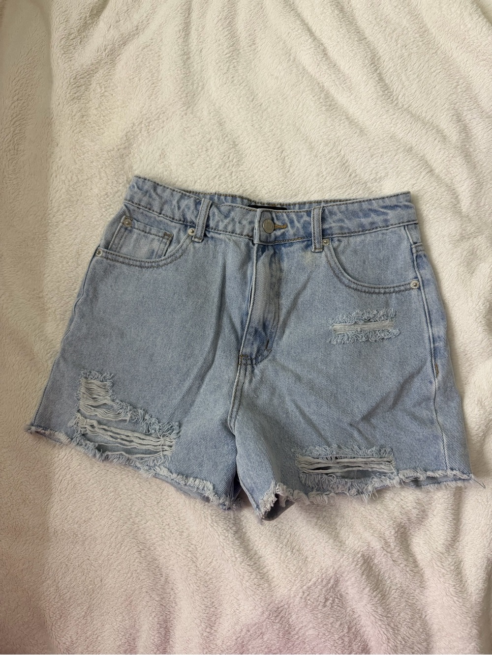 White Fox Boutique Light Wash Distressed Denim Shorts